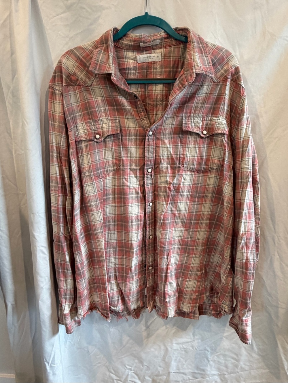 Lucky Brand Pink and Cream Plaid Button-Down Shirt